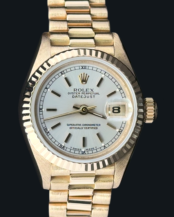 1985 Rolex Lady-Datejust 26MM Silver Dial Yellow Gold President Bracelet (69178)