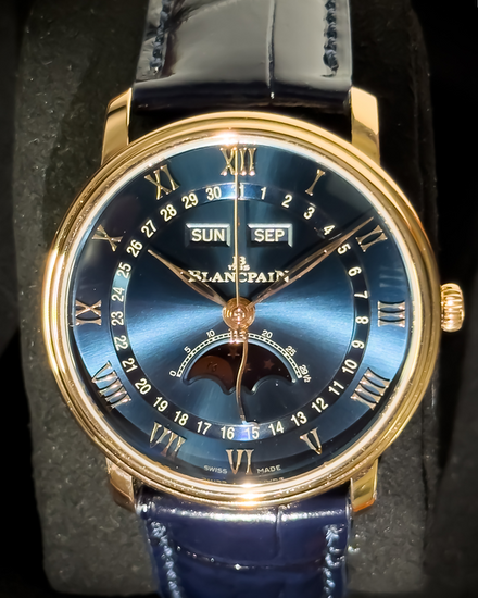 2021 Blancpain Villeret Quantième Complet 40MM Blue Dial Leather Strap (6654-3640-55B)