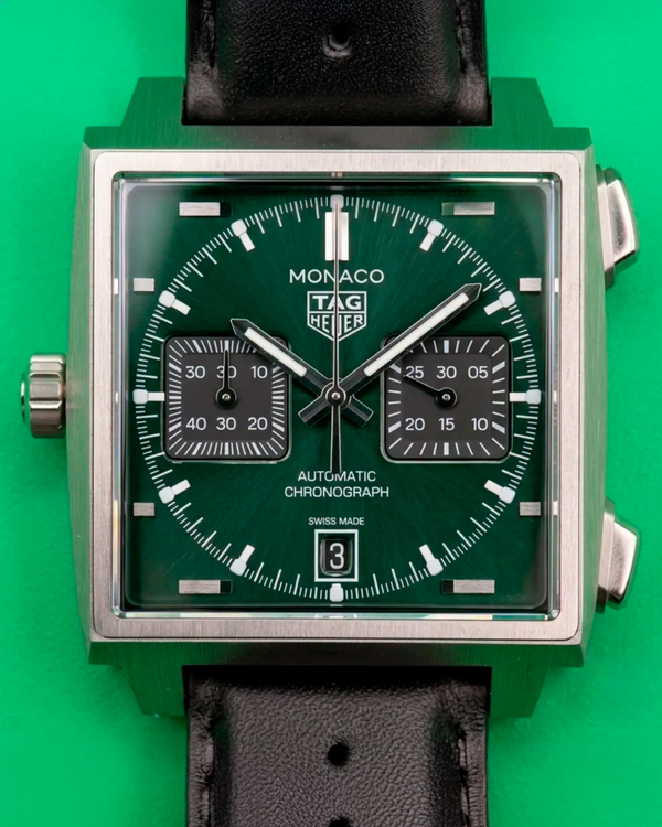 No Reserve - 2026 Tag Heuer Monaco Chronograph 39MM Green Dial Leather Strap (CDW2180.FC8360)