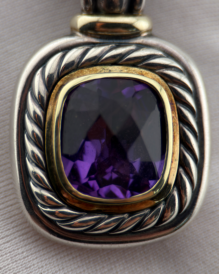 No Reserve - David Yurman Necklace Albion Pendant 22IN Silver Yellow Gold Amethyst (Necklace)
