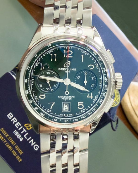 No Reserve - 2023 Breitling Premier B01 42MM Green Dial Steel Bracelet (AB0145)