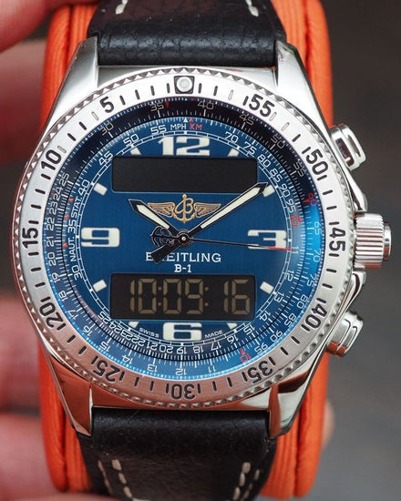 No Reserve - Breitling B-1 43.2MM Quartz Blue Dial Leather Strap (A68062)