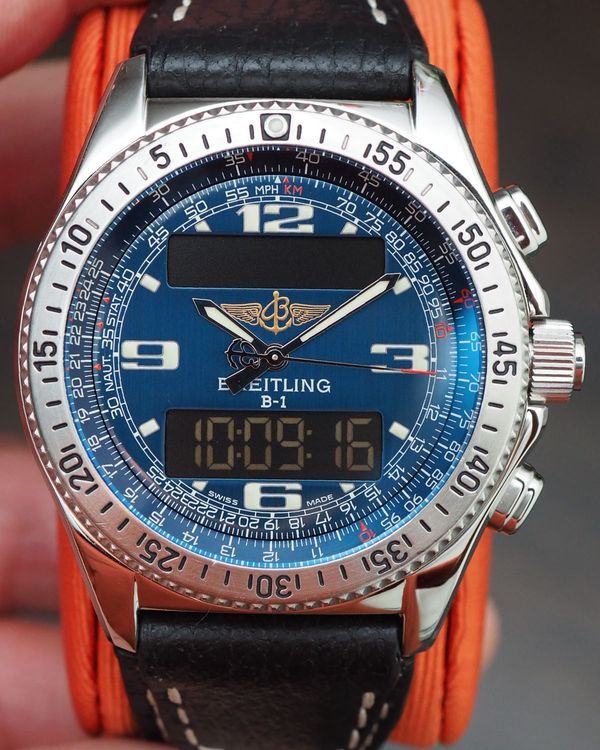 No Reserve - Breitling B-1 43.2MM Quartz Blue Dial Leather Strap (A68062)