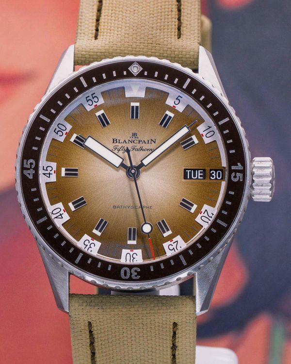 2021 Blancpain Fifty Fathoms Bathyscaphe Day Date "Desert Edition" L. E. 43MM Brown Dial Textile Strap (5052-1146-E52A)