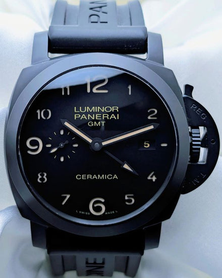 2018 Panerai Luminor 1950 3 Days GMT 44MM Black Dial Rubber Strap (PAM00441)
