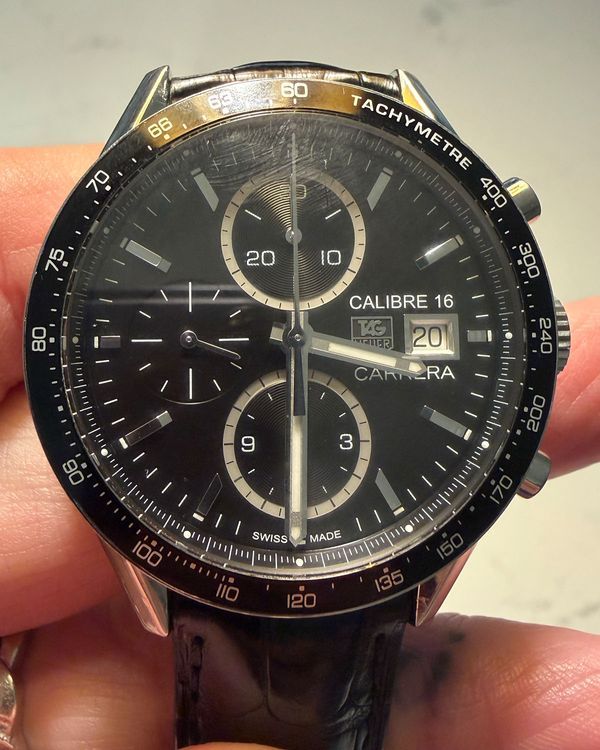 TAG Heuer Carrera Calibre 16 41MM Black Dial Leather Strap (CV201AJ.WWE1771)