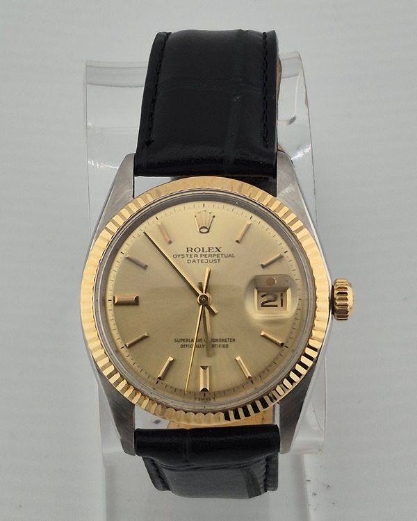 No Reserve - 1973 Rolex Datejust 36MM Champagne Dial Aftermarket Leather Strap (1601)