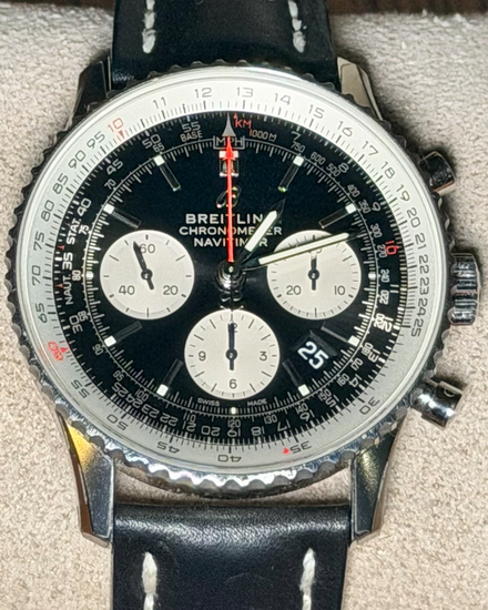 2024 Breitling Navitimer B01 43MM Chronograph Black Dial Leather Strap (AB0121211B1X1)
