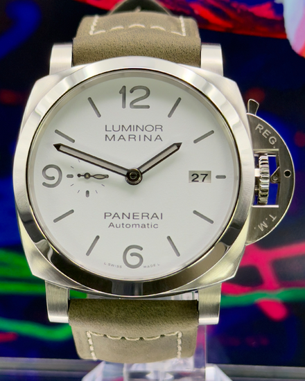 2021 Panerai Luminor Marina 44MM White Dial Leather Strap (PAM01314)