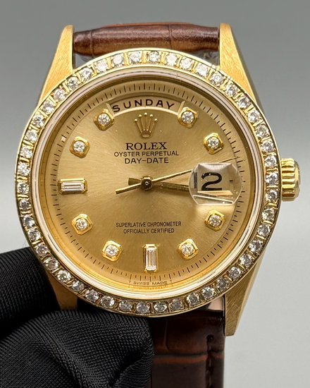 1980 Rolex Day-Date 36MM Aftermarket Champagne Dial Aftermarket Leather Strap (1803)