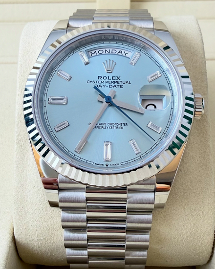 2026 Rolex Day-Date 40MM Ice Blue Dial Platinum President Bracelet (228236)