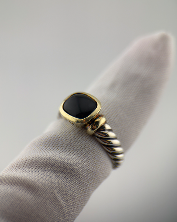 No Reserve - David Yurman Noblesse Size 9.5 Sterling Silver 14K Yellow Gold Black Onyx Ring