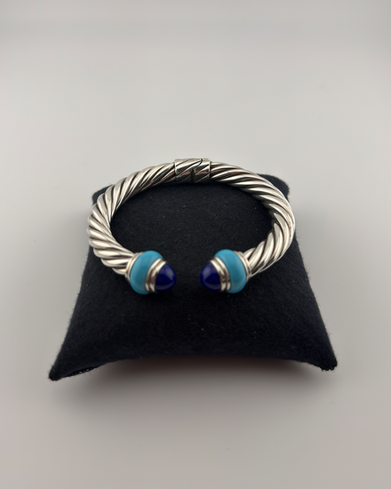 No Reserve - David Yurman Bracelet Cable Classic Size 6 Silver 925 & Blue Enamel Ends (Cable Classic)