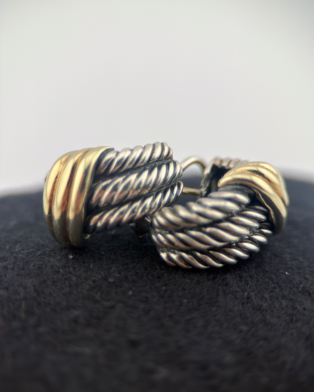 No Reserve - David Yurman Cable Twist Crossover Shrimp 20MM Silver Yellow Gold (Earrings)