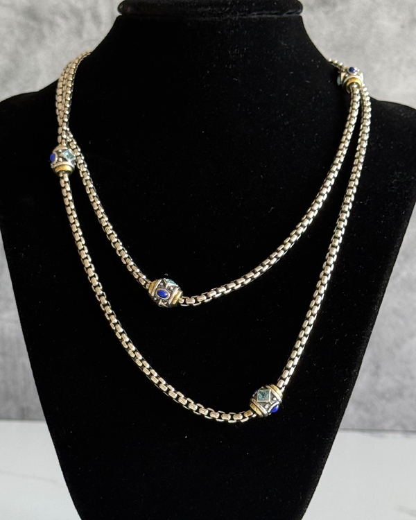 No Reserve - David Yurman Necklace Renaissance 36" Sterling Silver Topaz and Lapis Necklace (Necklace)