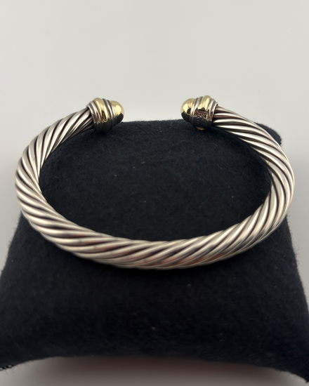 No Reserve - David Yurman Bracelet Classic Cable Silver/Yellow Gold End Caps Size 7 (Classic Cable)