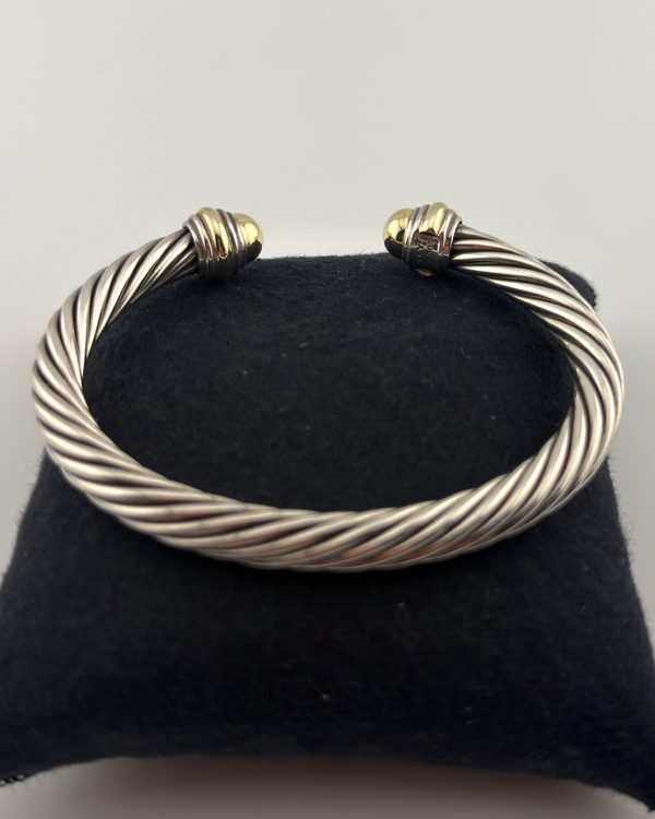 No Reserve - David Yurman Bracelet Classic Cable Silver Yellow Gold End Caps Size 7 (Classic Cable)