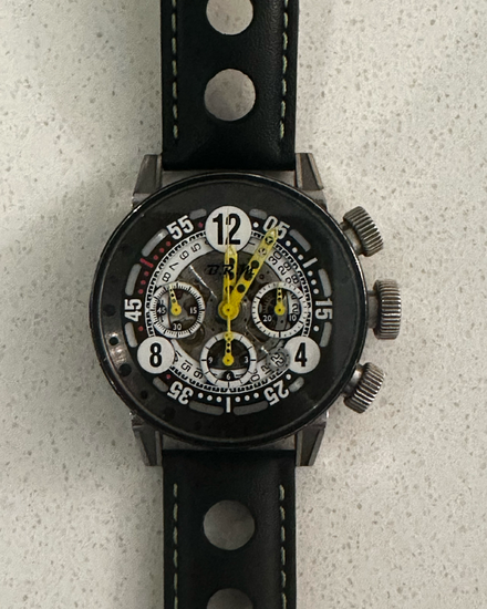 B.R.M Chronograph Racing 44MM Skeleton Dial Aftermarket Leather Strap (V14-44-BG-AJ)