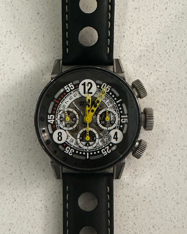 B.R.M Chronograph Racing 44MM Skeleton Dial Leather Strap (V14-44-BG-AJ)