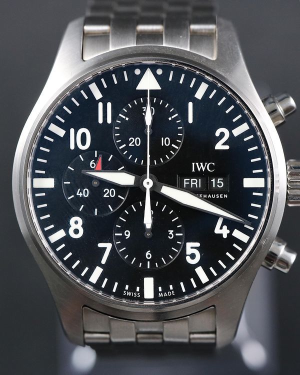 2021 IWC Schaffhausen Pilot Chronograph 43MM Black Dial Steel Bracelet (IW377710)