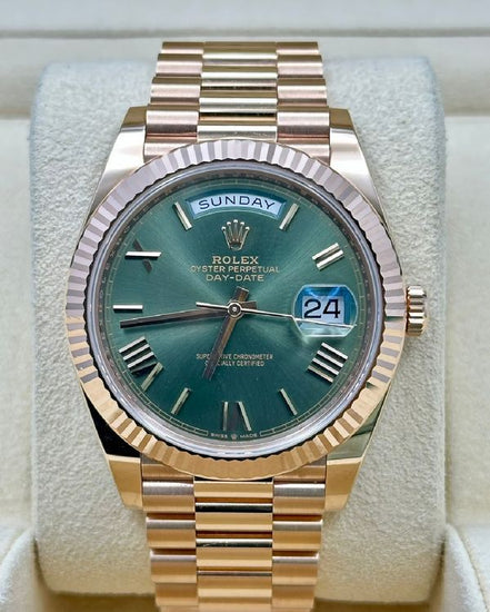 2021 Rolex Day-Date 40MM Green Dial Rose Gold President Bracelet (228235)