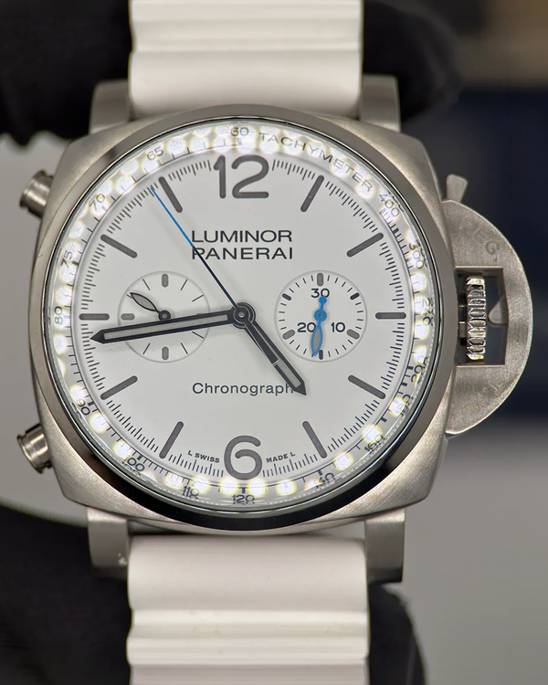 2025 Panerai Luminor Chronograph L.E. 44MM White Dial Rubber Strap (PAM01218)