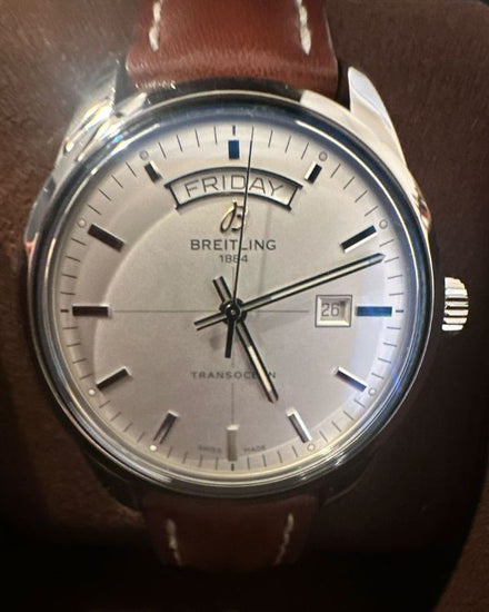 2020 Breitling Transocean Day & Date 43MM Silver Dial Leather Strap (A45310)