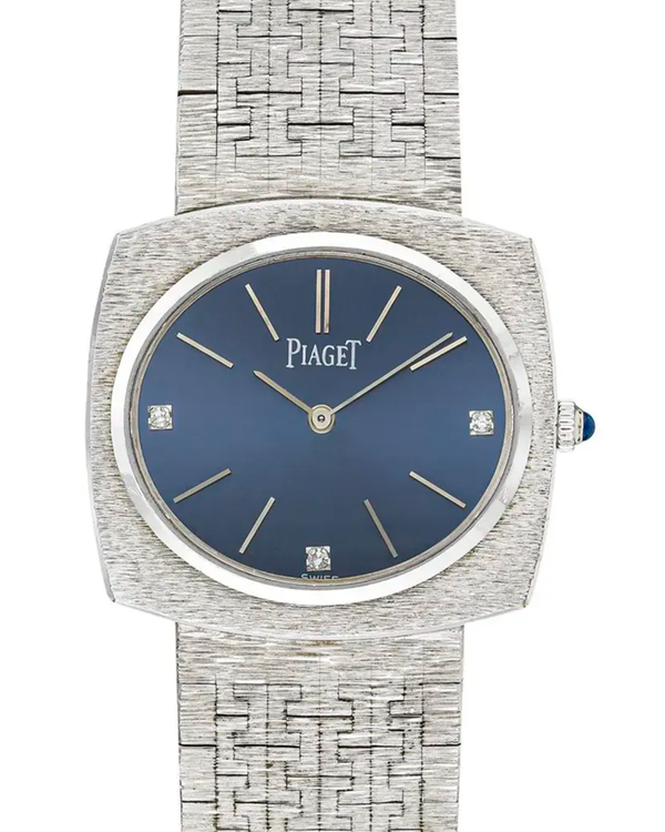 Piaget Vintage 28.5MM Aftermarket Blue Dial White Gold Bracelet (9581 A6)