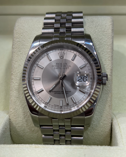Rolex Datejust 36MM Silver "Tuxedo" Dial Super Jubilee Bracelet (116234)