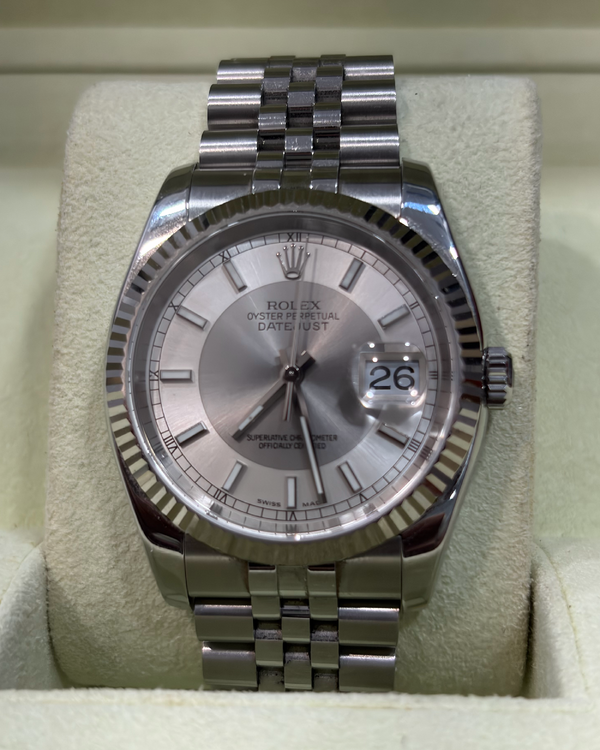 Rolex Datejust 36MM Silver "Tuxedo" Dial Super Jubilee Bracelet (116234)