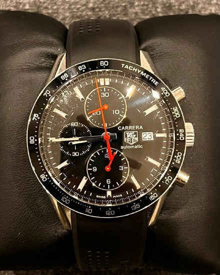 No Reserve - Tag Heuer Carrera 41MM Black Dial Rubber Strap (CV2014-2)