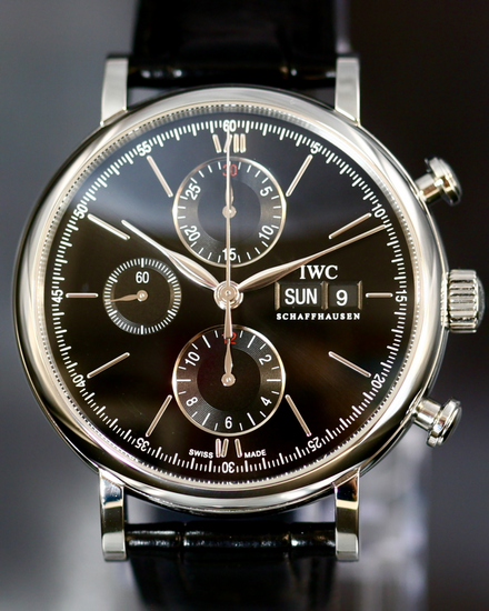 No Reserve - 2022 IWC Schaffhausen Portofino Chronograph 42MM Black Dial Leather Strap (IW391029)
