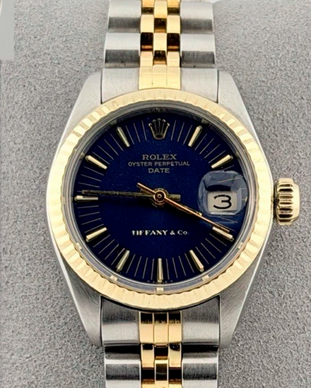 1974 (3.6 Mill. Serial) Rolex Lady-Datejust 26MM Blue "Tiffany & Co" Dial Two-Tone Jubilee Bracelet (6917)