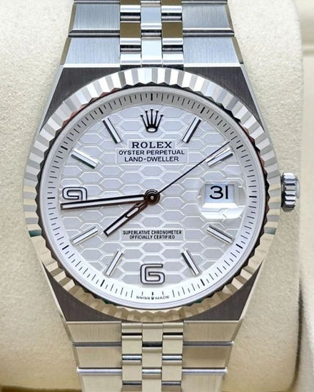 2026 Rolex Land-Dweller 40MM White "Honeycomb" Dial Flat Jubilee Bracelet (127334)