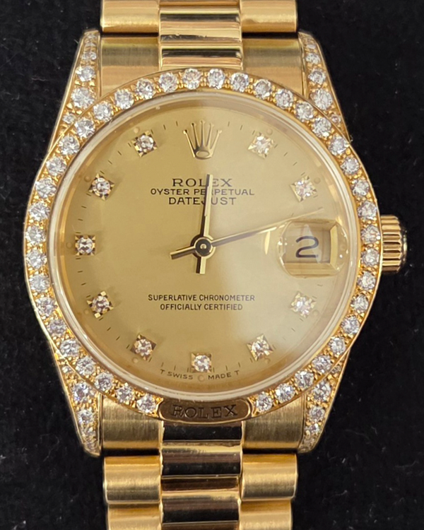 Rolex Lady-Datejust 31MM Champagne Dial Yellow Gold President Bracelet (68158)