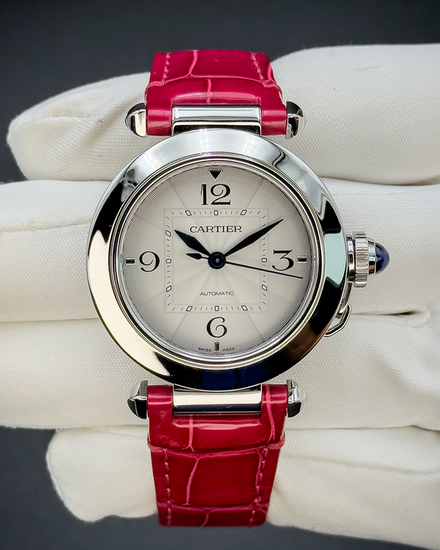 No Reserve - 2021 Cartier Pasha De Cartier 35MM Silver Dial Leather Strap (WSPA0012)