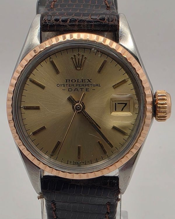 1958 Rolex Oyster Perpetual Lady Date 26MM Champagne Dial Aftermarket Leather Strap (6517)
