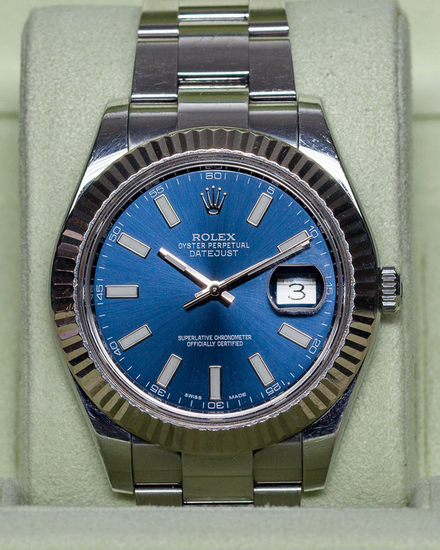 No Reserve - 2013 Rolex Datejust II 41MM Blue Dial Oyster Bracelet (116334)