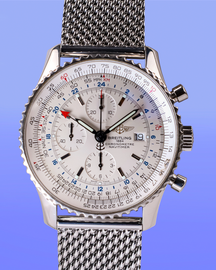 No Reserve - Breitling Navitimer World 46MM Silver Dial Steel Bracelet (A24322)
