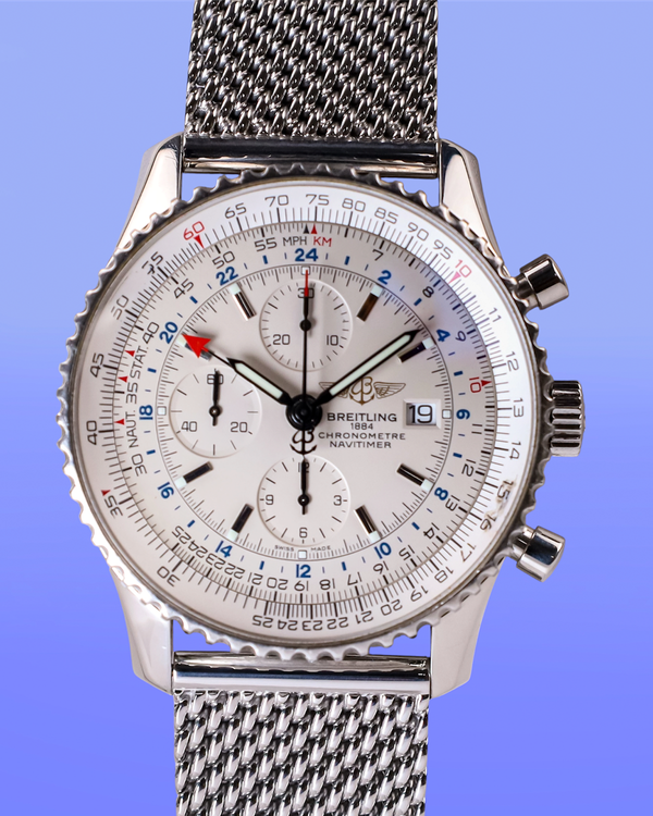 No Reserve - Breitling Navitimer (146198. Breitling Navitimer World 46MM Silver Dial Steel Bracelet (A24322))