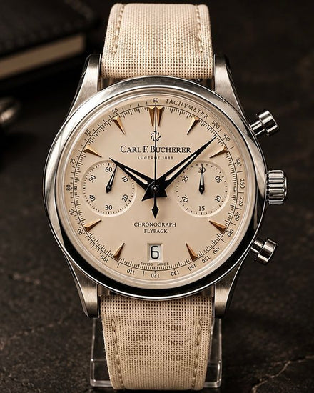 No Reserve - Carl F. Bucherer Manero Chronograph Flyback 40MM Silver Dial Textile Strap (00.10927.08.13.01)