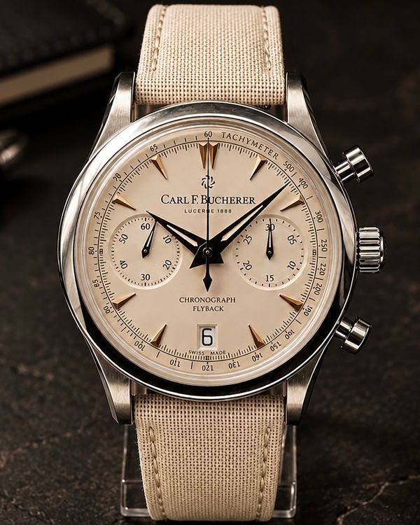 No Reserve - Carl F. Bucherer Manero Chronograph Flyback 40MM Silver Dial Textile Strap (00.10927.08.13.01)