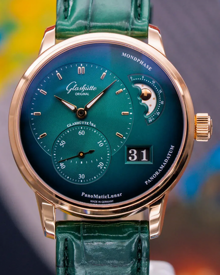 2026 Glashütte Original PanoMaticLunar 40MM Green "Dégradé" Dial Leather Strap (1-90-02-23-35-61)