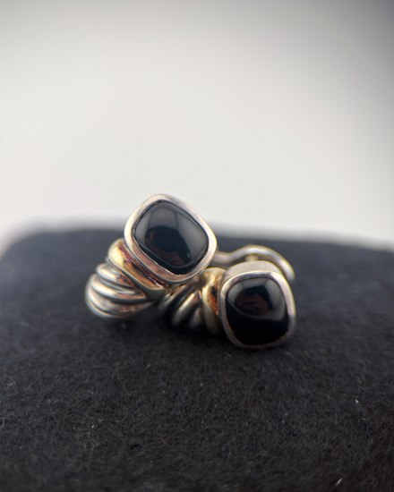 No Reserve - David Yurman Shrimp Huggie Earrings 21.5MM Sterling Silver/Yellow Gold Black Onyx (Earrings)