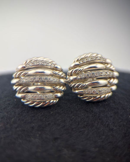 No Reserve - David Yurman Earrings Tides 17.6MM Silver/Diamonds (Earrings)