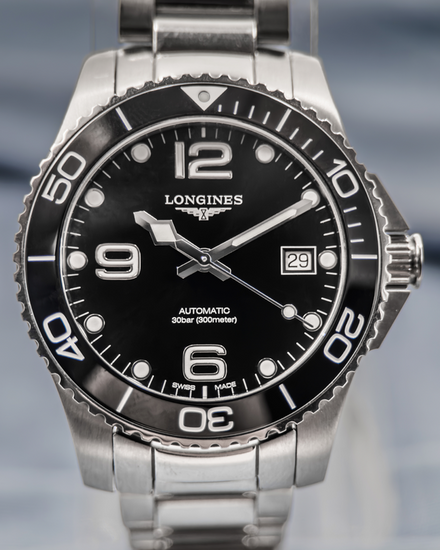 No Reserve - 2025 Longines HydroConquest 39MM Black Dial Steel Bracelet (L3.780.4.56.6)
