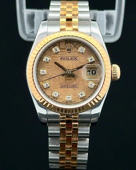 2012 Rolex Lady-Datejust 26MM Champagne "Jubilee Motif" Dial Two-Tone Super Jubilee Bracelet (179173)