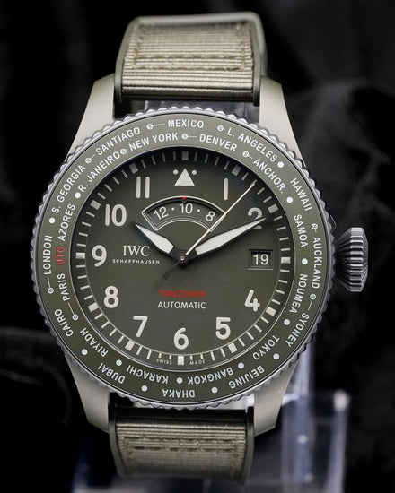 2024 IWC Schaffhausen Pilot Timezoner Top Gun "Woodland" 46MM Green Dial Textile Strap (IW395601)