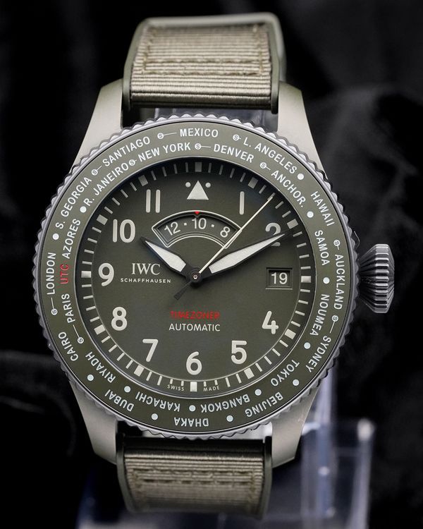2024 IWC Schaffhausen Pilot Timezoner Top Gun "Woodland" 46MM Green Dial Textile Strap (IW395601)
