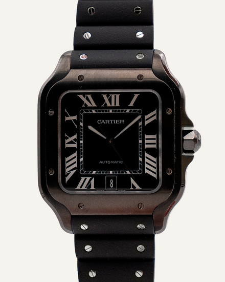 Cartier Santos De Cartier L 39.8MM Black Dial Rubber Strap (WSSA0039)